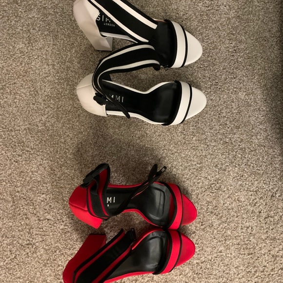 Simmi London, Platform High Heels, Red & White Pair with Black Accents - Picture 2 of 2
